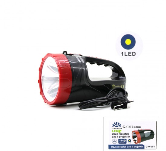 GOLD KAMA GK-6665 ( 2W ) ( TEK LEDLİ ) EL FENERİ PROJEKTÖR ( FİŞ ŞARJLI ) ( 2 KADEME IŞIK AYARI )*45