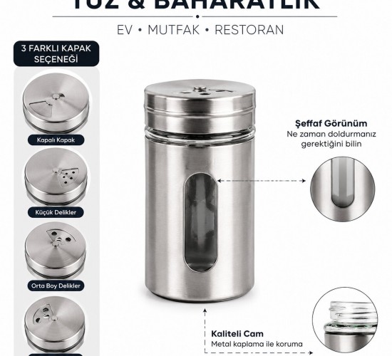 YAKUT-10209 ( BÜYÜK BOY & 120ML ) ( CAM & METAL KAPLAMA ) TUZLUK & BAHARATLIK*12X12