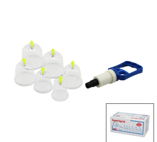 KRT-1012 ( 6PCS ) HACAMAT KUPA MASAJ SETİ ( POMPA: 1AD + NO-7: 2AD & NO-6: 2AD & NO-5: 1AD & NO-4: 1AD ) MİKA KRİSTAL PLS.*40