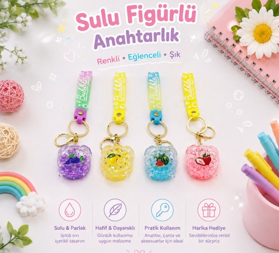 İM@-6124 ( SULU & FİGÜRLÜ ) MİKA KRİSTAL ANAHTARLIK ( GOLD KULP & KANCALI )*12X50
