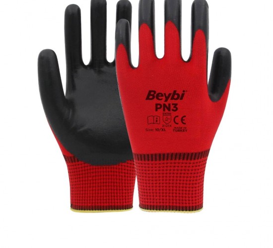 BEYBİ PN-3 ( KIRMIZI & SİYAH ) POŞETLİ İŞÇİ ELDİVEN NO-10XL*12X24