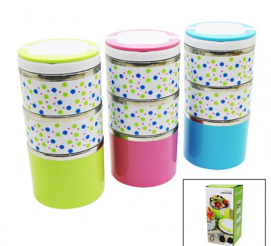 LUNCH BOX-10781 ( ÇİÇEKLİ ) ( 3LÜ ) SEFER TASI & SAKLAMA KABI RENKLİ 1.26LT*36