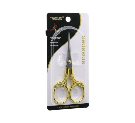 TAKSUN SCISSORS ES-002-G ( ALTIN & GOLD SAPLI ) BIYIK BERBER MAKASI ( 12.8X5.7CM )*12X24