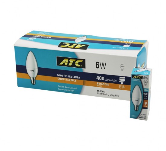 ATC-LW-6W-W ( 6W=40W ) ( E14 ) ( MUM TİPİ ) ( BEYAZ ) LED AMPUL LAMBA ( 400 LÜMEN ) ( IP20 ) ( 15.000 SAAT ÖMÜR )*24X10