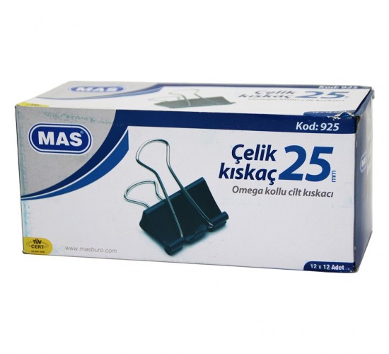 MAS-925 ( OMEGA KOLLU ) ( 25MM ) ÇELİK METAL KISKAÇ ( 12PCS ) KAĞIT CİLT KISKACI ( KISKAÇ )*12X12