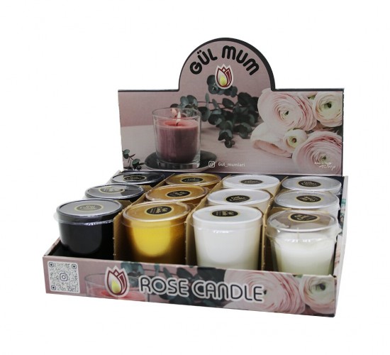 GÜL CANDLE RENKLİ ( CAM BARDAK ) KOKULU MUM*12=K