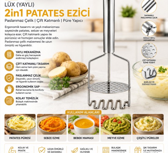 YAKUT-10806 ( LÜX ) ( YAYLI ) 2İN1 PATATES EZİCİ*80