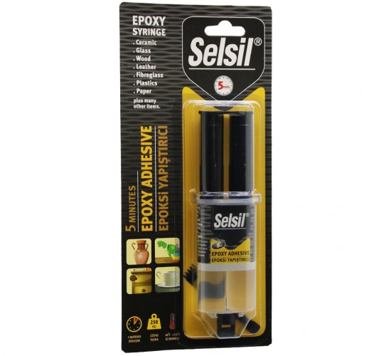 SELSİL-3611 ( EPOXY SYRINGE ADHESİVE ) ( ŞIRINGA ) EPOKSİ YAPIŞTIRICI 28GR. ( ALÜMİNYUM & CAM & PORSELEN & SERAMİK & AHŞAP & METAL  )*12=K