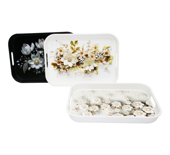 HARMONY TİME AS-143-G SARAY ÇİÇEK DESEN PLASTİK ( DİKDÖRTGEN )TEPSİ ( 35X25CM )*24=K
