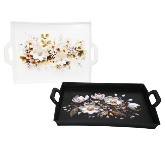 HARMONY TİME AS-149 HMN-580 ERCİYES ÇİÇEK DESEN PLASTİK ( DİKDÖRTGEN ) TEPSİ ( 40X31CM )*12=K