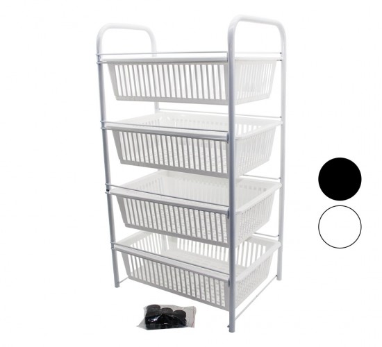 LALEZAR LZR-506 ( 4 KATLI ) ( ÇEKMELİ SEPET ) SEBZELİK & MEYVELİK ( TEKERLEKLİ ) ( METAL KASA ) ( PLASTİK SEPET )*4=K