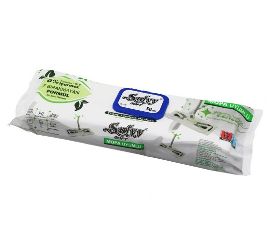 SUFYY SOFT ( MOP HAVLUSU & YÜZEY ) ( 50PCS ) ( BÜYÜK ) ISLAK MENDİL ( EKSTRA KALIN )*12=K