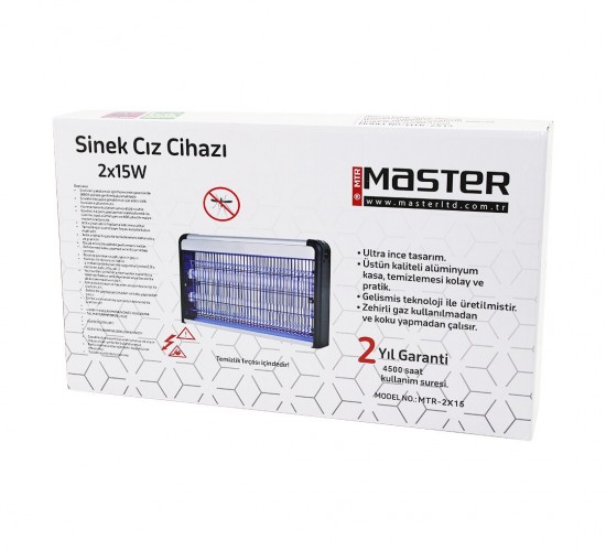 MASTER MTR-2X15 SİNEK ÖLDÜRÜCÜ CIZ CİHAZI MAKİNE (30W) (2PCS LED FLORESAN) (80M2 ETKİLİ) (3000V GERİLİM) (52.5X10X31.5CM)*6