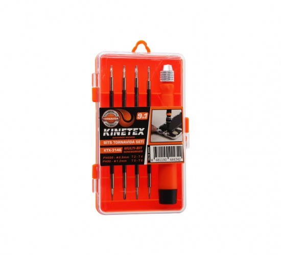 KINETEX KTX-3146 ( 9İN1 ) ( SAATÇİ & TELEFONCU ) BİTS TORNAVİDA UÇ SETİ ( 4PCS ÇİFT TARAFLI UÇ=8 UÇ + 1-T.VİDA SAPI )*24X8