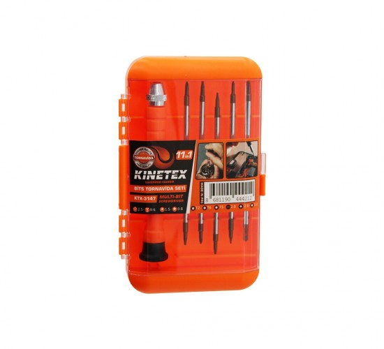 KINETEX KTX-3147 ( 11İN1 ) ( SAATÇİ & TELEFONCU ) BİTS TORNAVİDA SETİ ( 5PCS ÇİFT TARAFLI UÇ=10 UÇ + 1-T.VİDA SAPI )*10X20