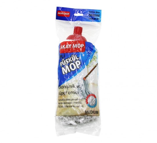 AKAY MOP AK-201 ( KÜÇÜK ) ( KLASİK SAP TUTACAK ) ( ÖRGÜLÜ İPLİ) PÜSKÜL PAMUKLU MOP*60