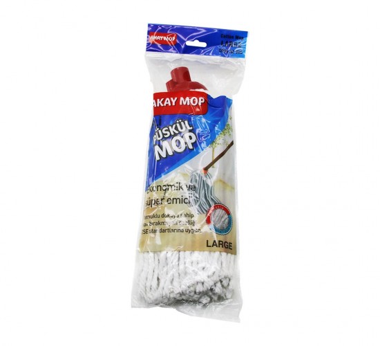AKAY MOP AK-203 ( ORTA-LARGE ) ( KLASİK SAP TUTACAK ) ( ÖRGÜLÜ İPLİ= 23CM ) PÜSKÜL PAMUKLU MOP*50