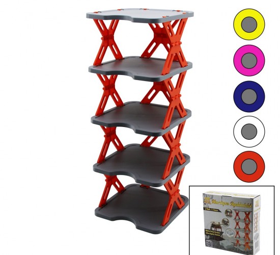 KRT-1061 YENİ NESİL (AKORDİYON & KATLANIR ) ( 5 KATLI ) PLASTİK AYAKKABILIK ( GRİ TABAN=27X27CM & RENKLİ AYAKLAR ) ( BRKT-713616 )*12