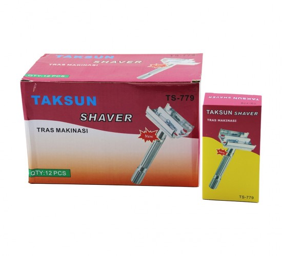 TAKSUN TS-779 (ÇEVİR & AÇ KAPA BAŞLIK) (METAL NİKEL & KLASİK) SAKAL TRAŞ APARATI (JİLET TAKMALI) (LÜX KUTULU)*12X20