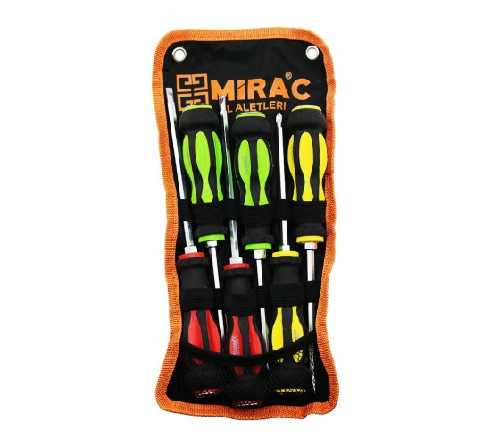 MİRAC ( BEZ ASKI STANDLI ) ( RENKLİ & KAUÇUK KAPLAMA SAPLI ) ( DARBELİ ) ( 6LI SET ) ( 2İN1=ÇİFT TARAFLI UÇ ) TORNAVİDA SETİ TAKIM ( YILDIZ-DÜZ )*36