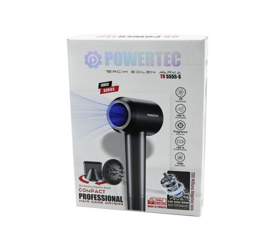POWERTEC TR-5555-S ( PLAZMA & IONIC ) SAÇ KURUTMA & FÖN MAKİNESİ ( SESSİZ & GÜÇLÜ MOTOR ) ( MIKNATISLI BAŞLIKLAR )*11