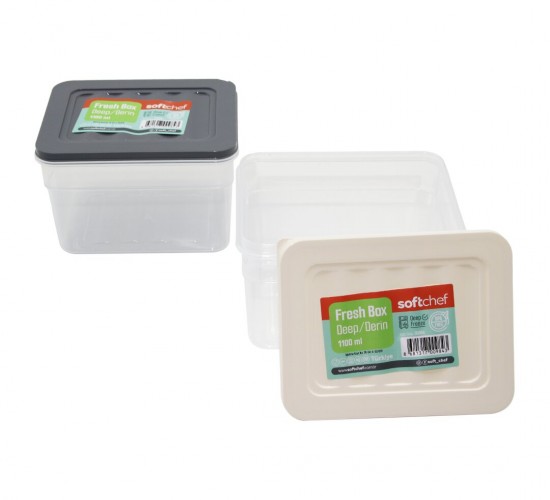 SOFTCHEF-00984 FRESH BOX ( DERİN & 1100ML ) PLASTİK ŞEFFAF SAKLAMA KABI ( RENKLİ KAPAK )*24=K
