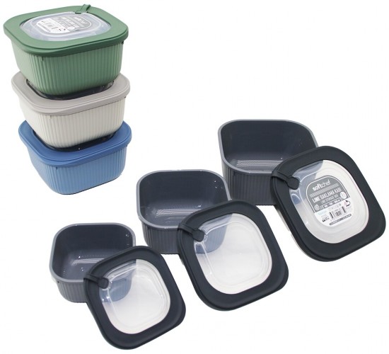 SOFTCHEF-00685 LINE ( 3LÜ SET=600-1100-1800ML ) RENKLİ PLASTİK SAKLAMA KABI ( VAKUM KAPAK )*12=K