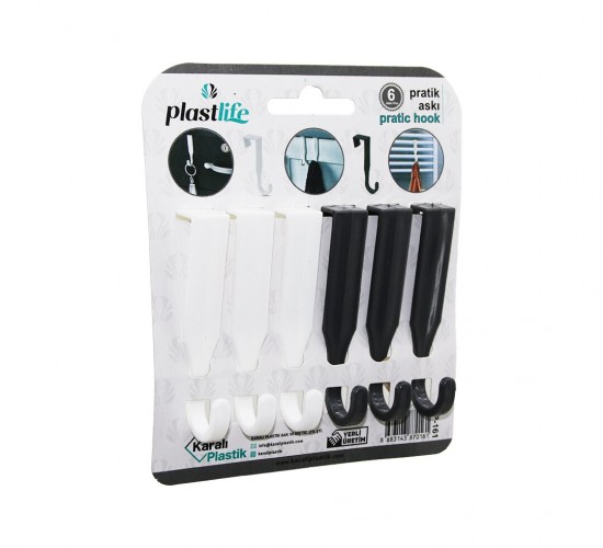 PLASTLİFE KP-161 ( 6PCS & TEK KOLLU ) ( ÇOK AMAÇLI & TAK ÇIKAR ) PRATİK PLASTİK ASKI*48