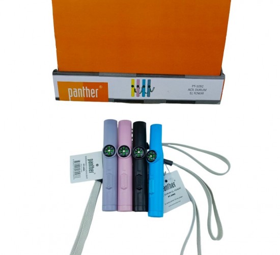 PANTHER PT-1092 (3İN1) DEPREM & ACİL DURUM EL FENERİ LAZER & DÜDÜK & PUSULA (RENKLİ PLS.& BİLEK ASKI İPLİ)*24X25