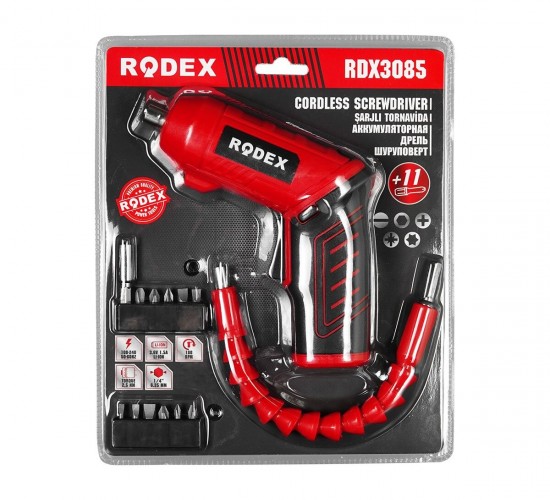 RODEX RDX-3085 ( 2IN1 KULLANIM=DÜZ & TABANCA) (ŞARJLI) TORNAVİDA (11PCS UÇ) (ULAŞILMASI ZOR ALANLAR APARATI)*20