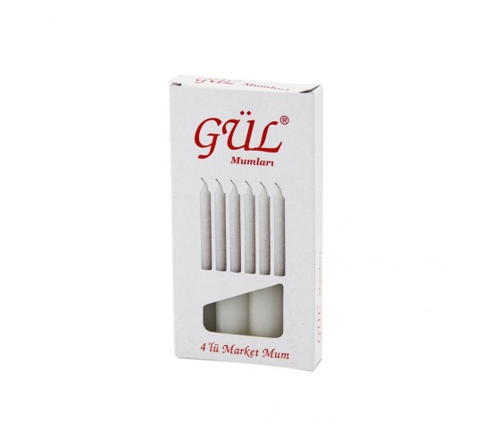 GÜL MUM-203 ( 4PCS & İNCE ) ( ÇAP=1.6CM & UZUNLUK=12CM ) ( BEYAZ KLASİK ) MARKET MUM*110