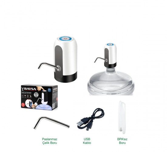 USB Şarjlı Otomatik Damacana Su Pompası, Şarj Göstergeli, Dokunmatik Düğme, 4W, 5V