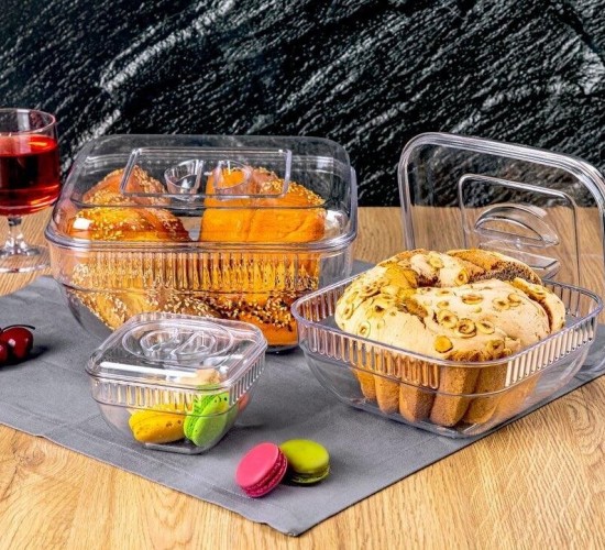 CRYSTAL WARE F-406 ( 3PCS SET ) ( KARE & 5150-5250ML ) SAKLAMA KABI ( MİKA & KRİSTAL PLASTİK ) ( 350ML & 1400 & 3400ML )*12=K