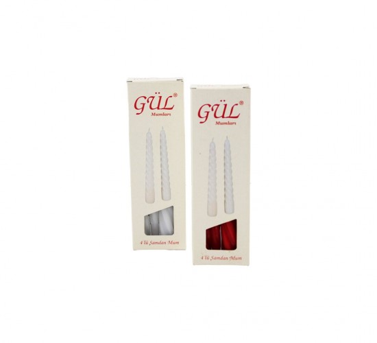 GÜL MUM KOD-204 ( 4PCS ) ( ŞAMDAN & BURGULU ) MUM ( BEYAZ & RENKLİ ) ( 17CM )*110