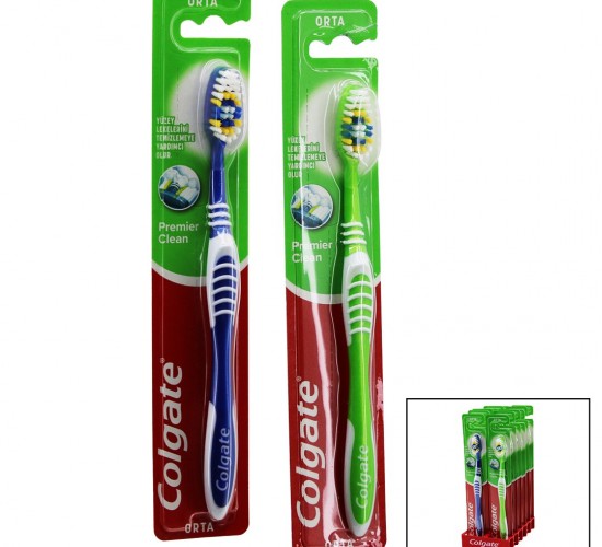 COLGATE ( PREMİER CLEAN ) ( ORTA ) DİŞ FIRÇASI ( DİL TEMİZLEYİCİLİ ARKA YÜZEY )*12=K