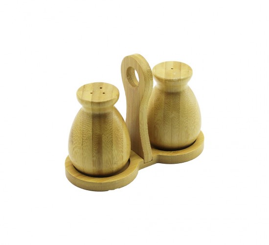 YAKUT-12354 ( 2PCS & ŞİŞE MODELİ ) AHŞAP BAMBU TUZLUK & BAHARATLIK ( TUTACAKLI AHŞAP STAND )*100