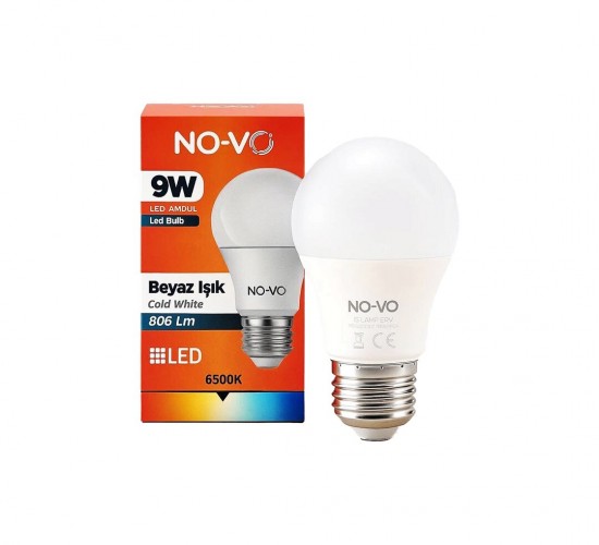 NO-VO ( 9W ) ( BEYAZ ) LED AMPUL ( E27 ) ( 806LM ) ( 6500K ) (15.000 SAAT ÖMÜR)*10X20