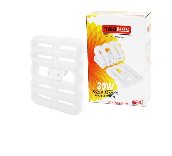 NİSALUCE EAMP-096/B (30W & E27) FLOWER (KATLANIR& 4B ŞEKİL) (16X21CM)BEYAZ LED LAMBA AMPUL (2700LÜMEN& 6500K)*48