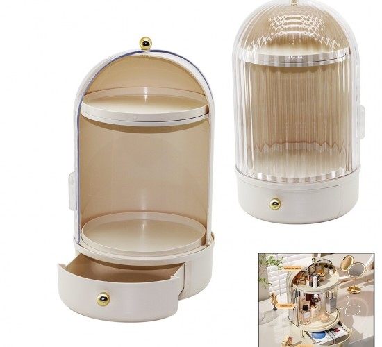 HOUSE BY HOUSE UR-3459 (VİTRİN 360°) (Ç:21 &Y:38CM) KOZMETİK ORGANİZER (ŞEFFAF KAPAK& DÖNER RAF) (ÇEKMECE+2 KAT)*4