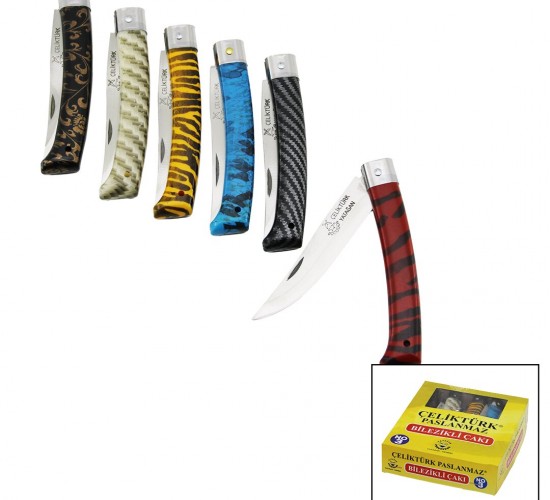 ÇELİKTÜRK ( NO-3 ) PASLANMAZ ( BİLEZİKLİ ) ÇAKI ( RENKLİ PLASTİK SAPLI )*10X1