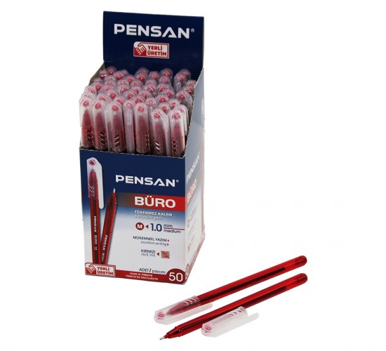 PENSAN BÜRO ( KIRMIZI ) TÜKENMEZ KALEM ( M-MEDİUM & 1.0MM UÇ )*50X40