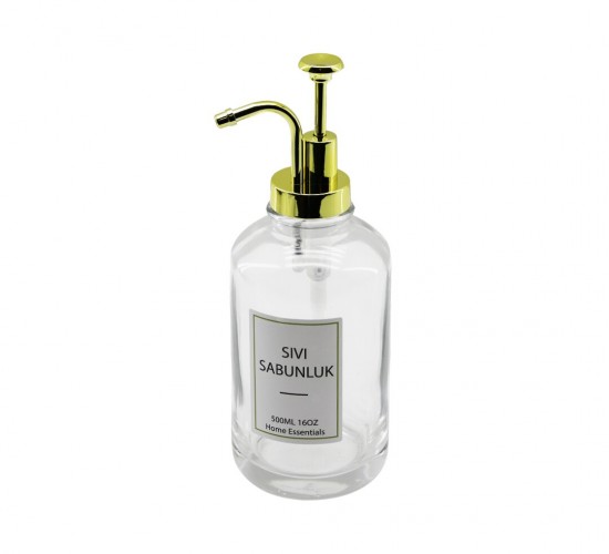 DMR-4947 (YUVARLAK) (CAM ŞİŞE & ŞEFFAF) SIVI SABUNLUK 500ML (POMPA & MUSLUK AYRIK MODEL BAŞLI)*48