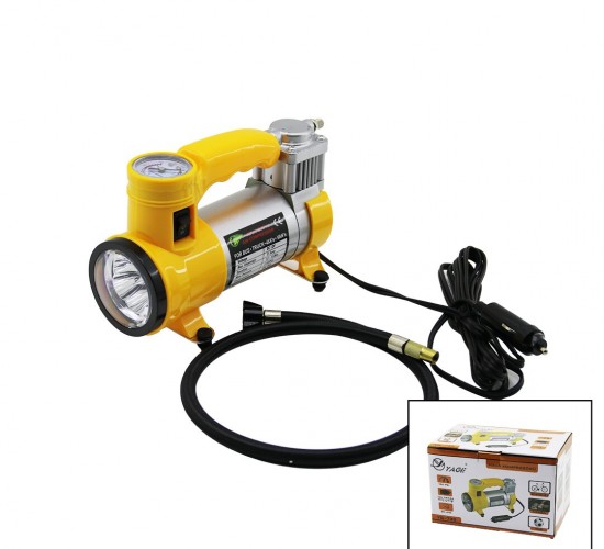 YAGE YG-735 ( FENERLİ ) OTO & ARAÇ HAVA KOMPRESÖRÜ (ÇAKMAKLIK FİŞLİ) ( DC 12V & 15A & 150PSI & 35LPM ) (TOP & BİSİKLET)*20