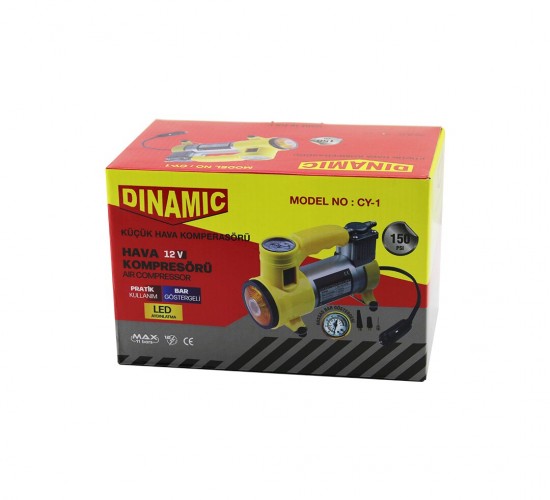 DINAMIC CY-1 (OTO & ARAÇ) HAVA KOMPRESÖRÜ (KAMYON & OTOBÜS) (DC/12V-13.5V & 15Amp & 150PSI) (BAR GÖSTERGE & LED AYDINLATMA)*20