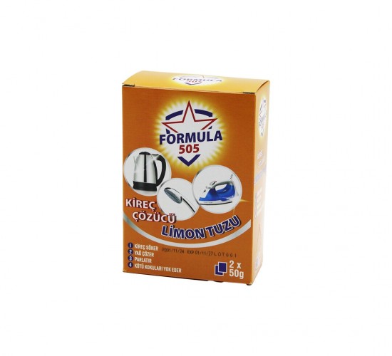FORMULA 505 ( KİREÇ ÇÖZÜCÜ ) ( LİMON TUZU ) ( 2 X 50GR ) ( YAĞ ÇÖZER & PARLATIR & KÖTÜ KOKULARI YOK EDER )*24=K