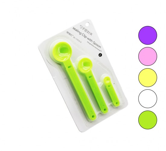 SEALİNG CLİP WİTH SPOON YAKUT-12421 ( 3PCS SET ) RENKLİ PLASTİK ÖLÇÜ KAŞIK ( 6.8CM--12.4CM--17.3CM )*12X40