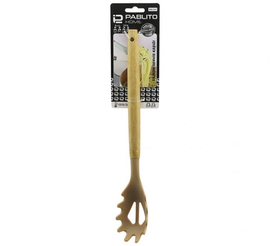 PABLITO HOME PBT-207 ( 30.7CM ) ( SİLİKON ) ( MAKARNA SERVİS KAŞIK ) ( AHŞAP BAMBU SAP )*24X6