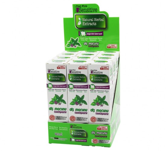 FAVORİ FRESH WHİTE SENSİTİVE YSL-01 (NATUREL HERBAL EXTRACTS) DİŞ MACUNU (YEŞİL ÇAY-EKİNEZYA-NANE ÖZLÜ) (75ML/120GR)*12X8