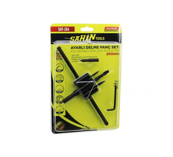 ŞAHİN TOOLS ŞHT-284 ( AYARLI ) ALÇI DELME PANÇ SETİ ( 40MM-200MM ) ( AHŞAP & ALÇIPAN & KARTONPİYER & PVC )*5X10