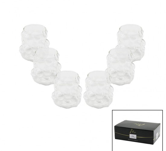 MİR-1539 ( 6PCS ) ( ÜZÜM & KABARCIKLI CAM ) KAHVE YANI BARDAK ( 90ML )*24=K